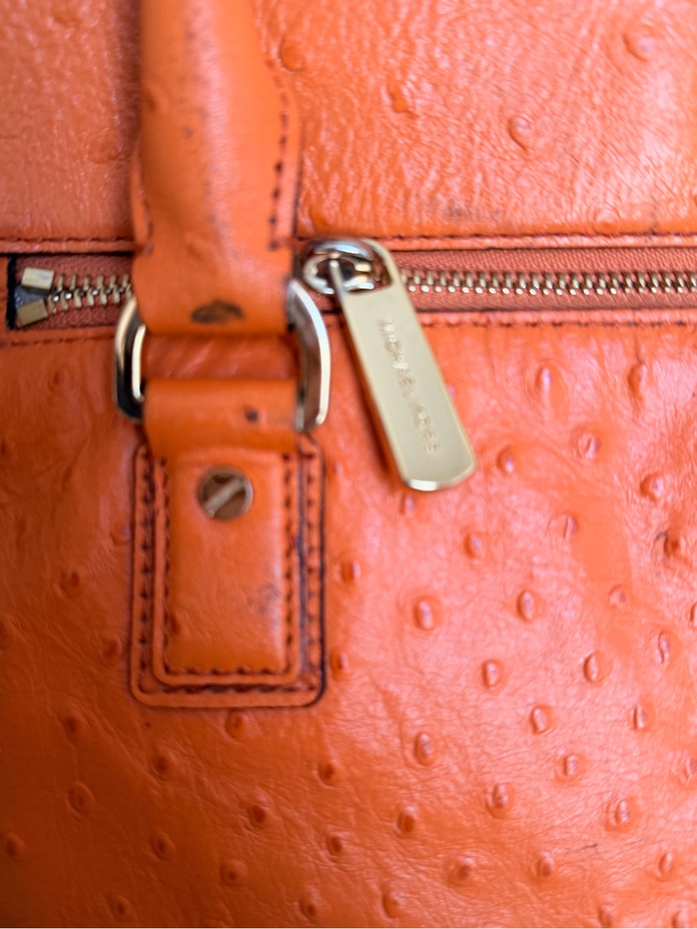 Michael Kors Astrid Bright Orange Leather Tote Satchel with MK Charm - Picture 9 of 10